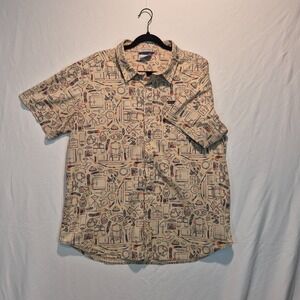 Columbia Mens Lrg Graphic Fishing Pattern Outdoor Lifestyle Resort Style Novelty